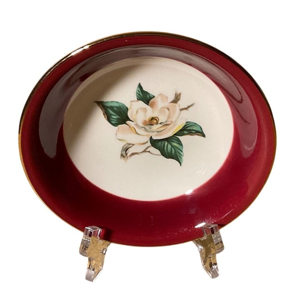 Lifetime China Co. Dessert Bowl Unisex N/A Burgundy Excellenc Magnolia Gold Trim
